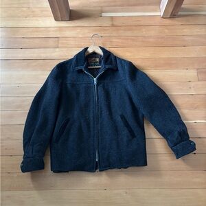 Vintage charcoal wool bomber jacket with corduroy collar made in Vancouver